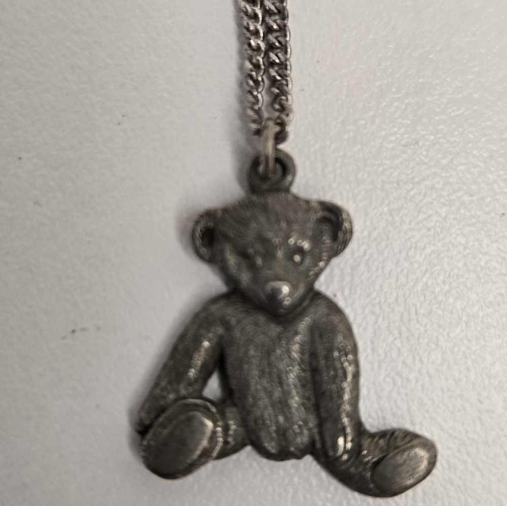 1998 USPS Pewter Teddy Bear Pendant Necklace, Made In USA, Vintage